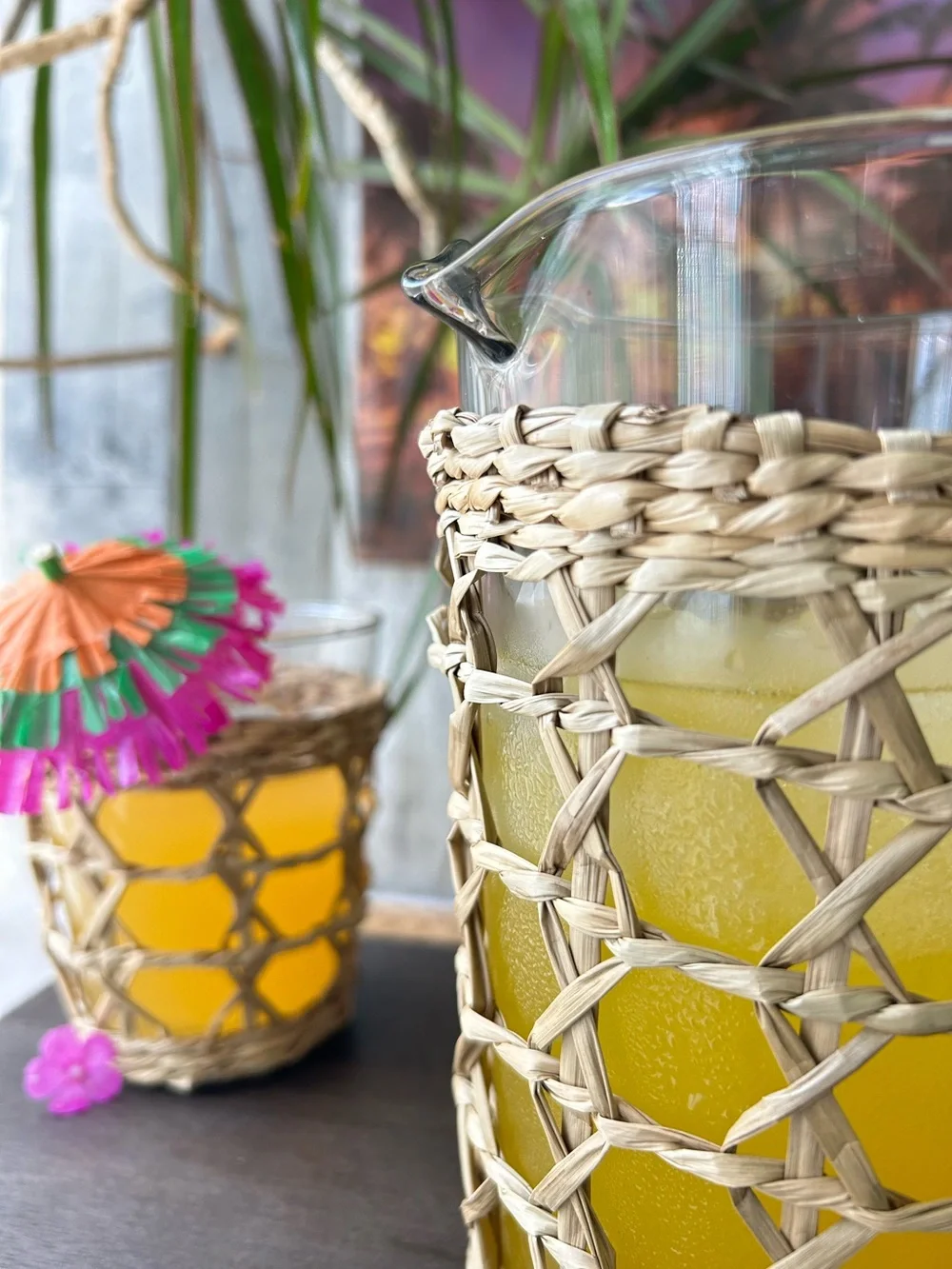 🌴 Tropical Woven Rattan Beverage Glass Pitcher 43.95oz | Threshold | Target